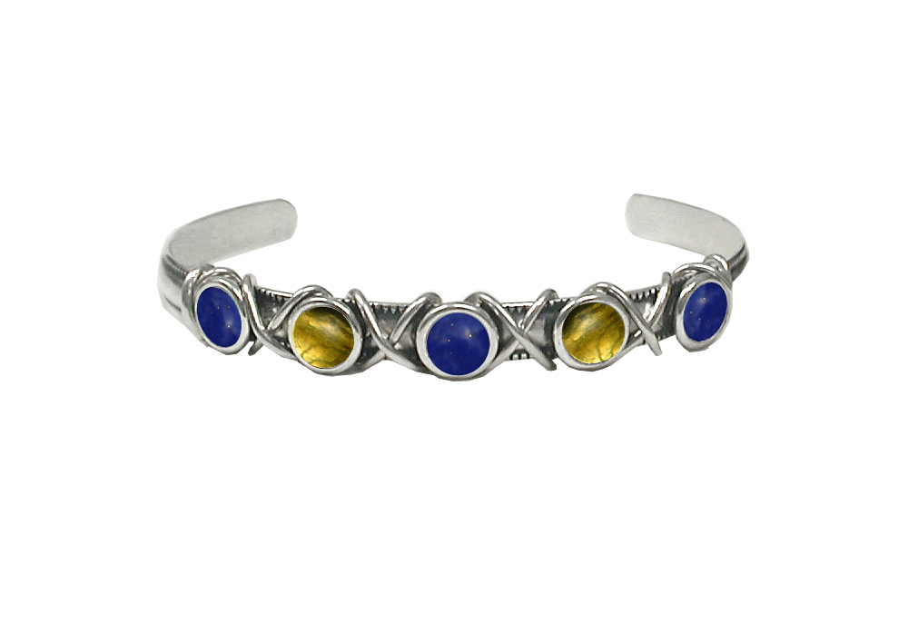 Sterling Silver Cuff Bracelet With Lapis Lazuli And Citrine